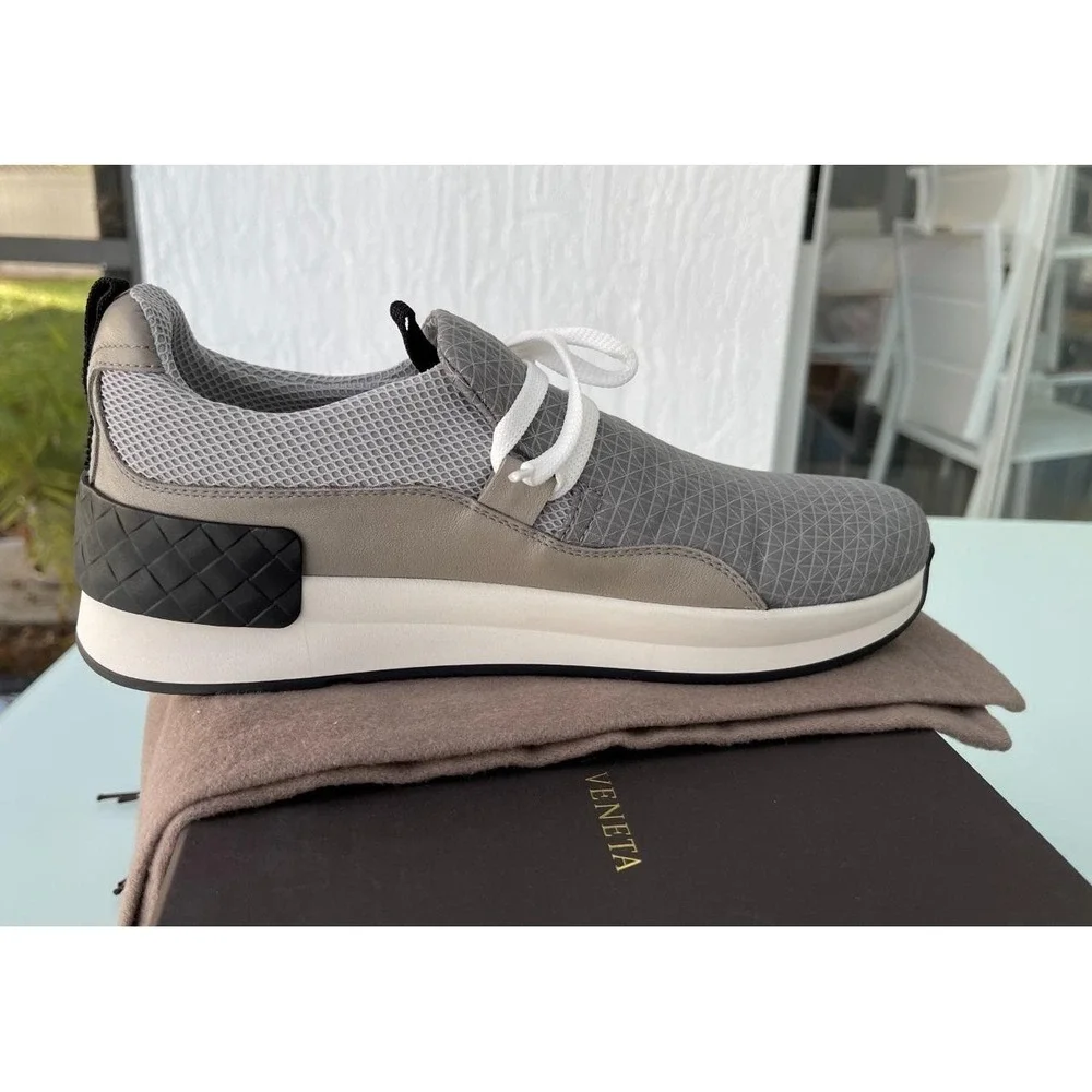 Bottega Veneta Gray Nylon & Leather Men's Sneaker Shoe, Eur 39.5 (Model 548353)‎